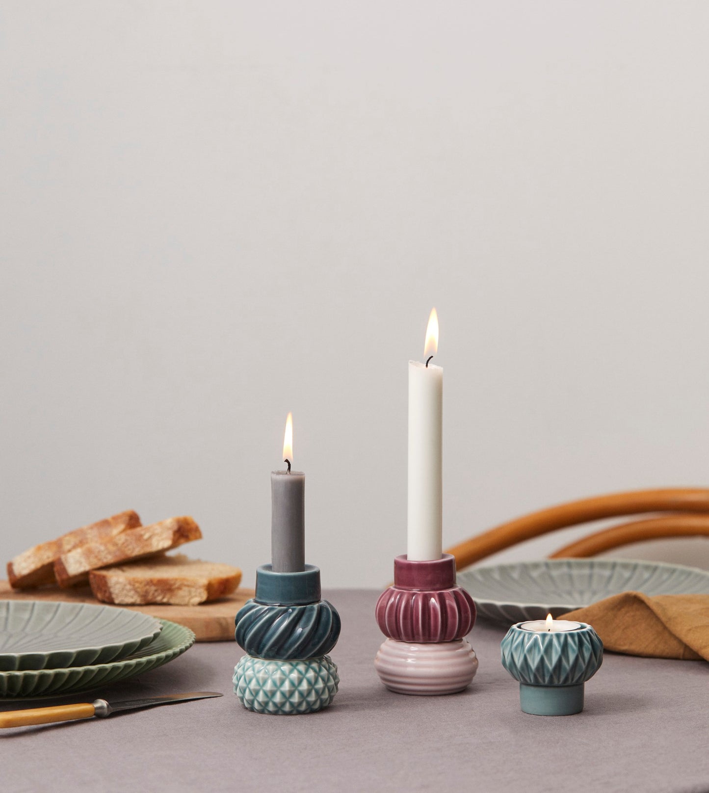 Samsurium Candlestack dark, powder & aubergine set of 3 pcs.