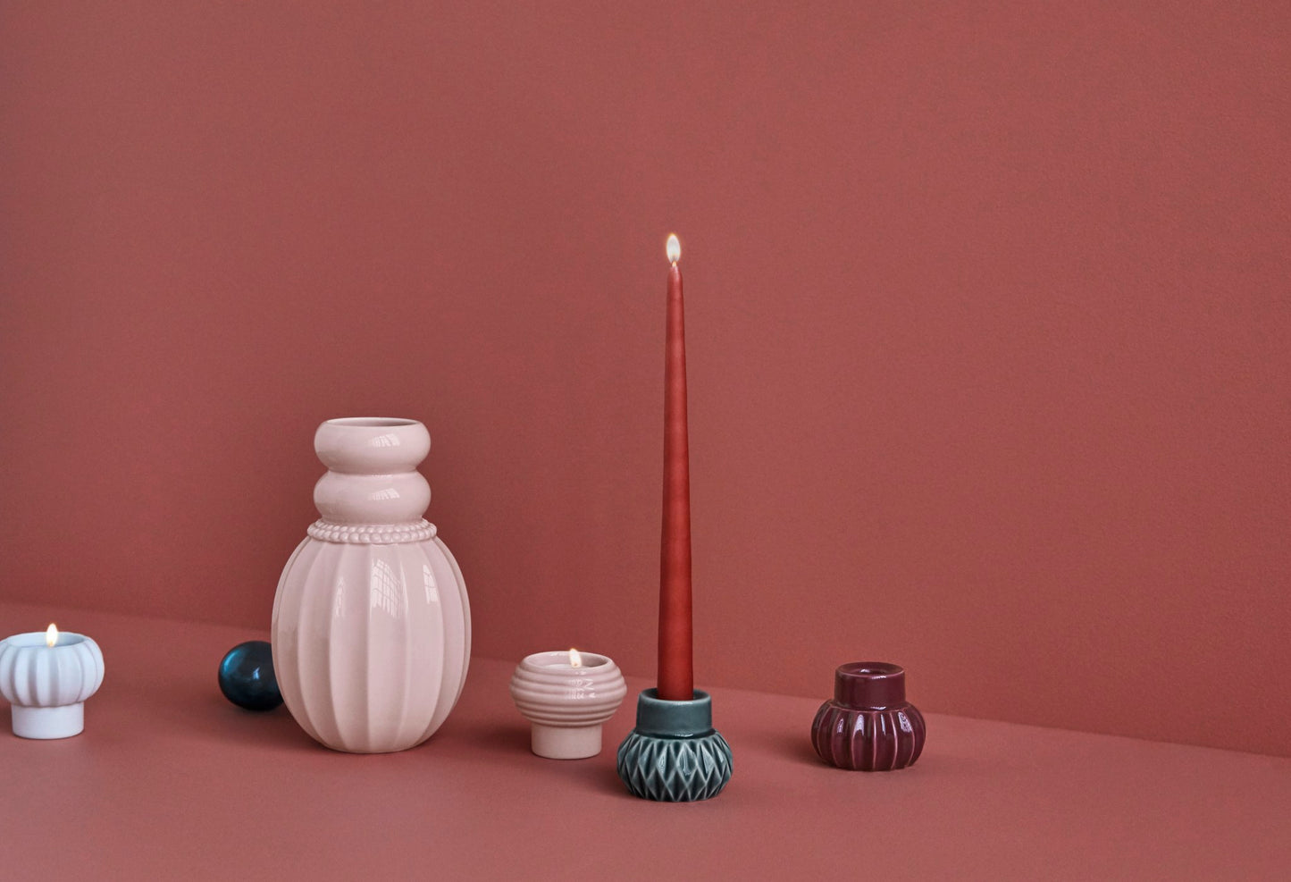 Samsurium Candlestack dark, powder & aubergine set of 3 pcs.