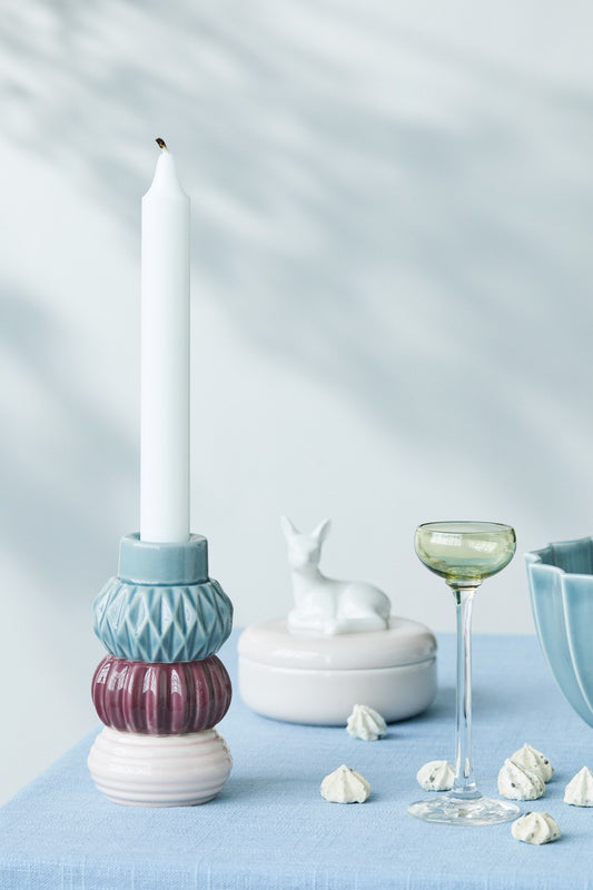 Samsurium Candlestack mørk, powder og aubergine, sæt á 3 stk.