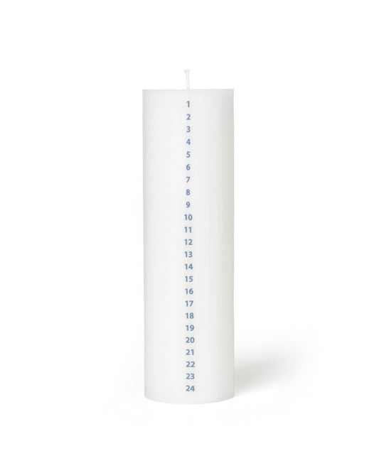 Calendar candle for Big Bear & Deer & Fawn 6x20 cm. white & blue grey