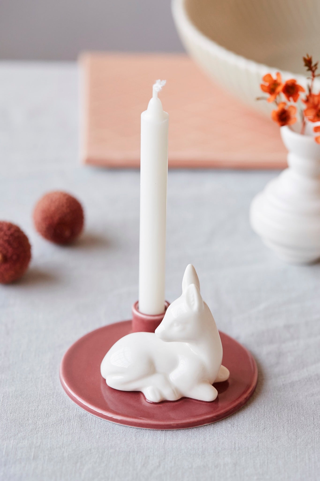 Sweet Stories Fawn candlestick, Dusty rose